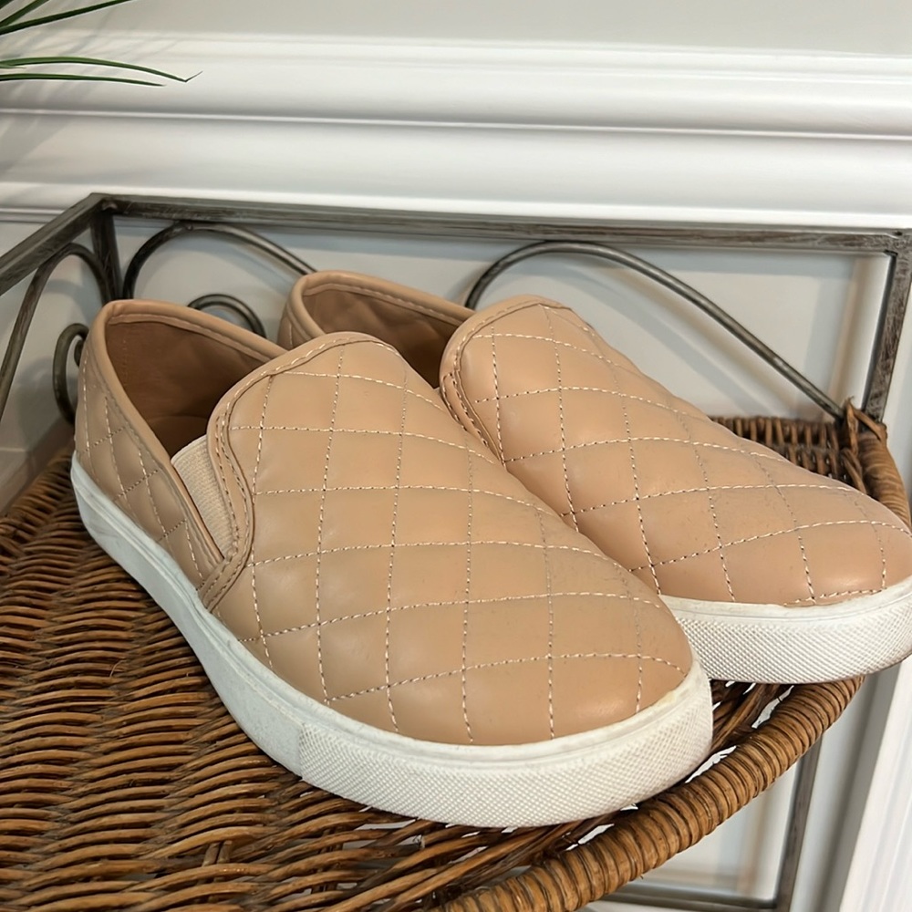 Cream quilted slip on sneakers